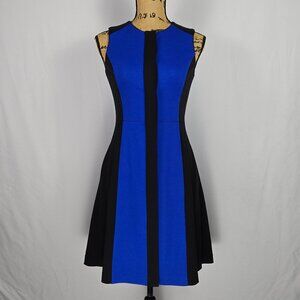 Vince Camuto Blue Black Colorblock Fit & Flare Dress‎ Sz 2 Sleeveless Minimalist